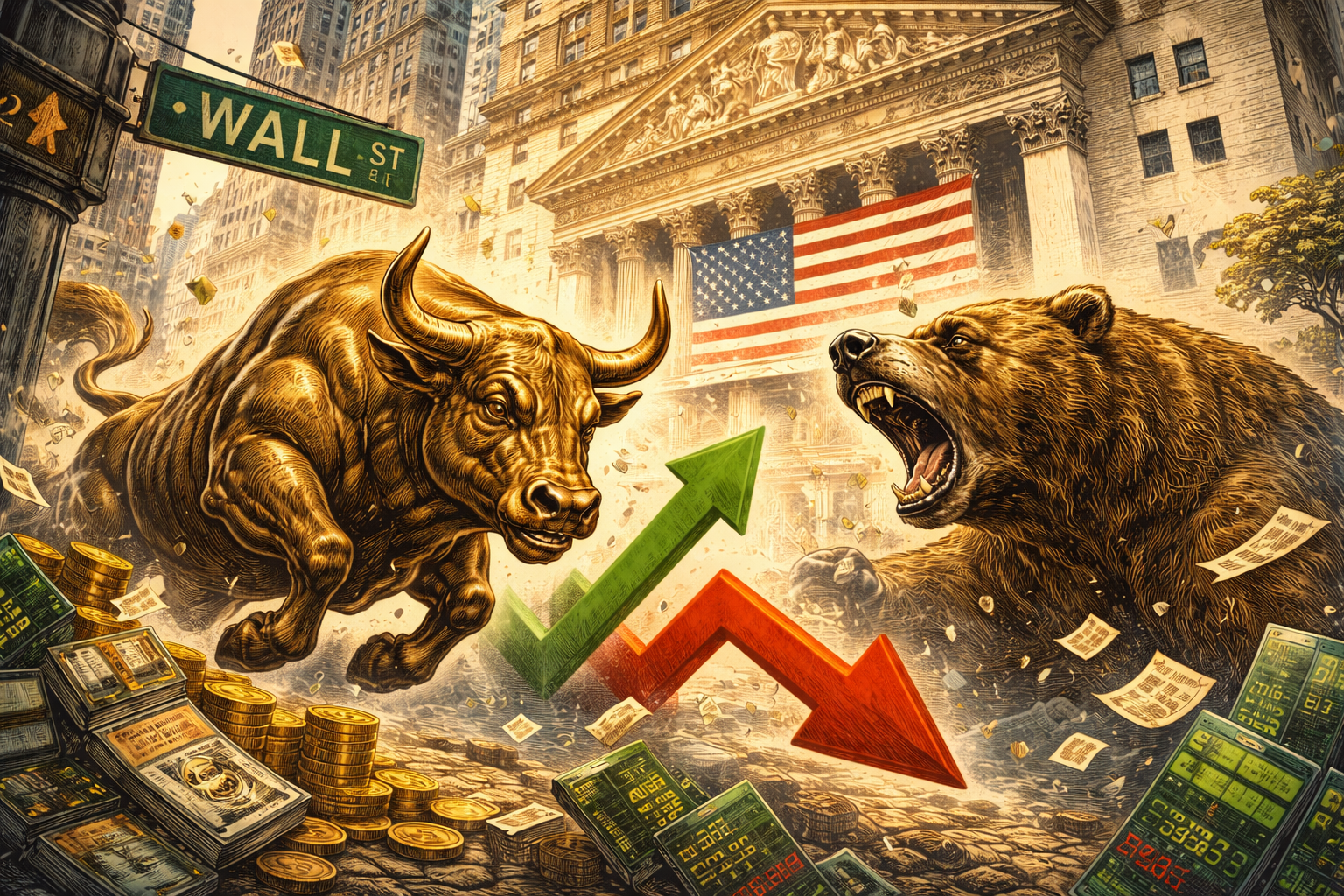 AI generated image for Wall Street bulls and bears