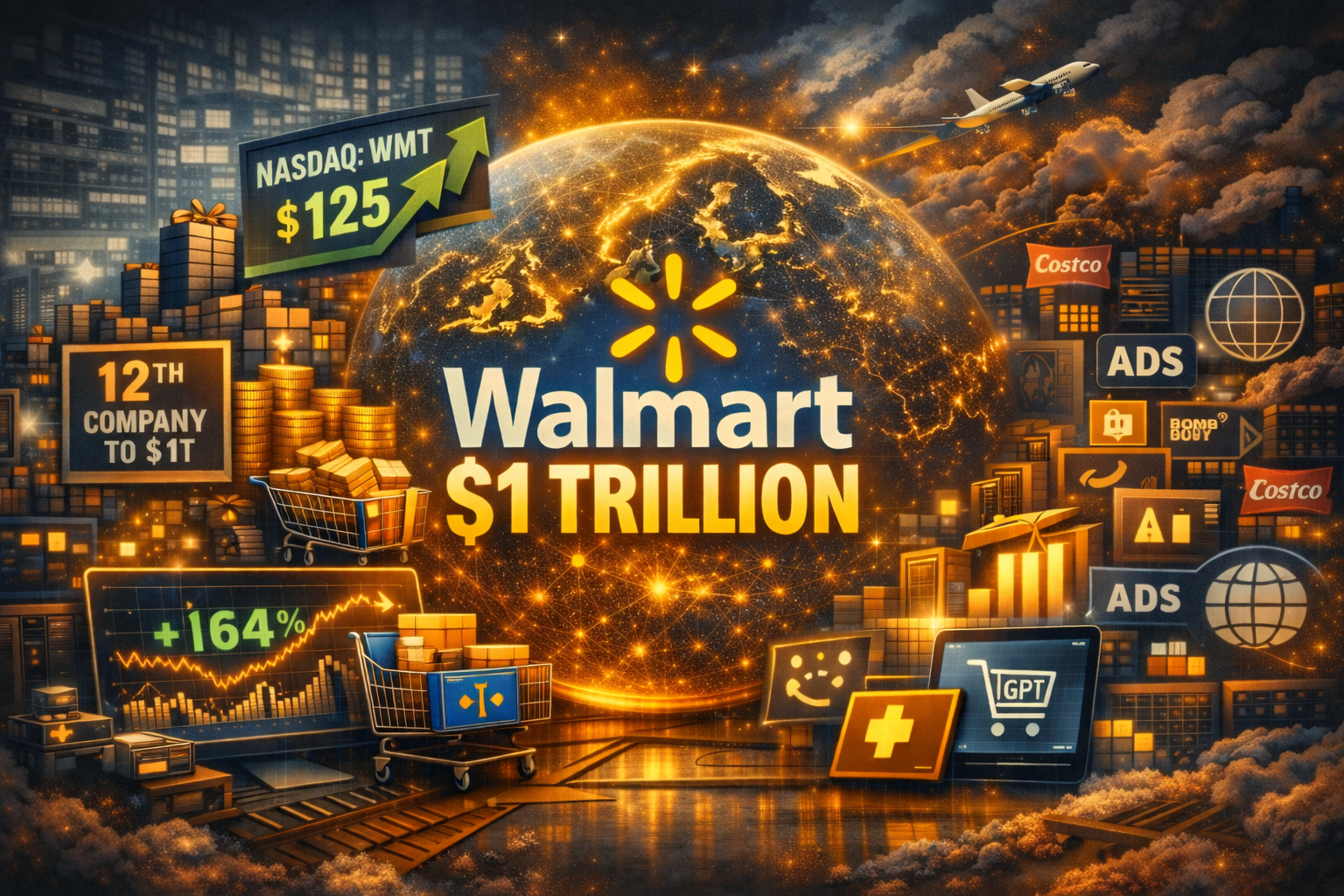 Walmart hits $1T market cap as shares surge, driven by e-commerce growth, ads, AI investment and a smooth CEO transition.
