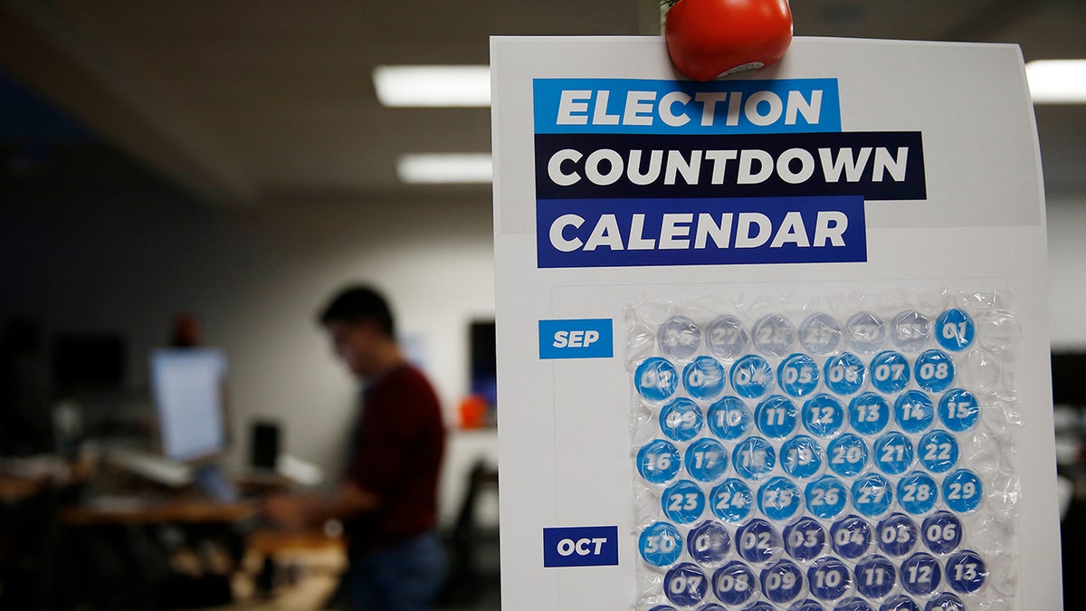 Election calendar at an ActBlue fundraising office